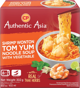 CP AUTHENTIC ASIA THAILAND Krevečių vontonų makaronų sriuba Tom Yum su šaldytomis daržovėmis 302 g